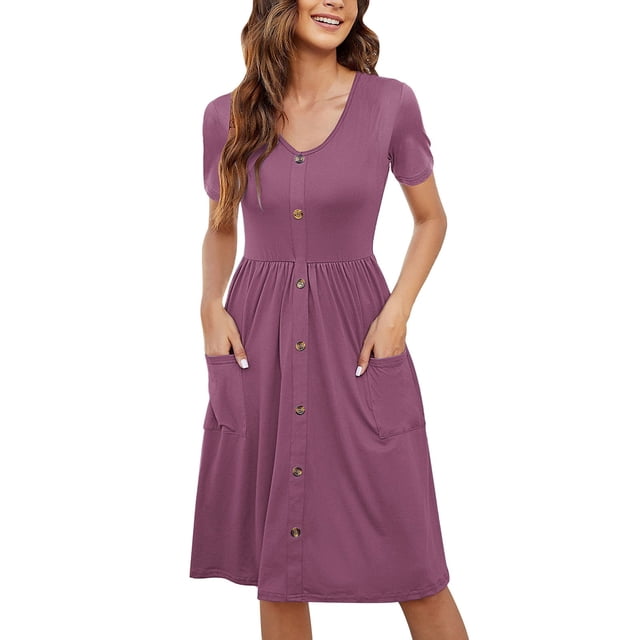 Ketyyh-chn99 Robes Grande Taille pour Femmes Robe d'Été Robe Extensible Robe T-shirt Décontractée Robes à Manches Longues Robe Boho de Plage Rose,2TG