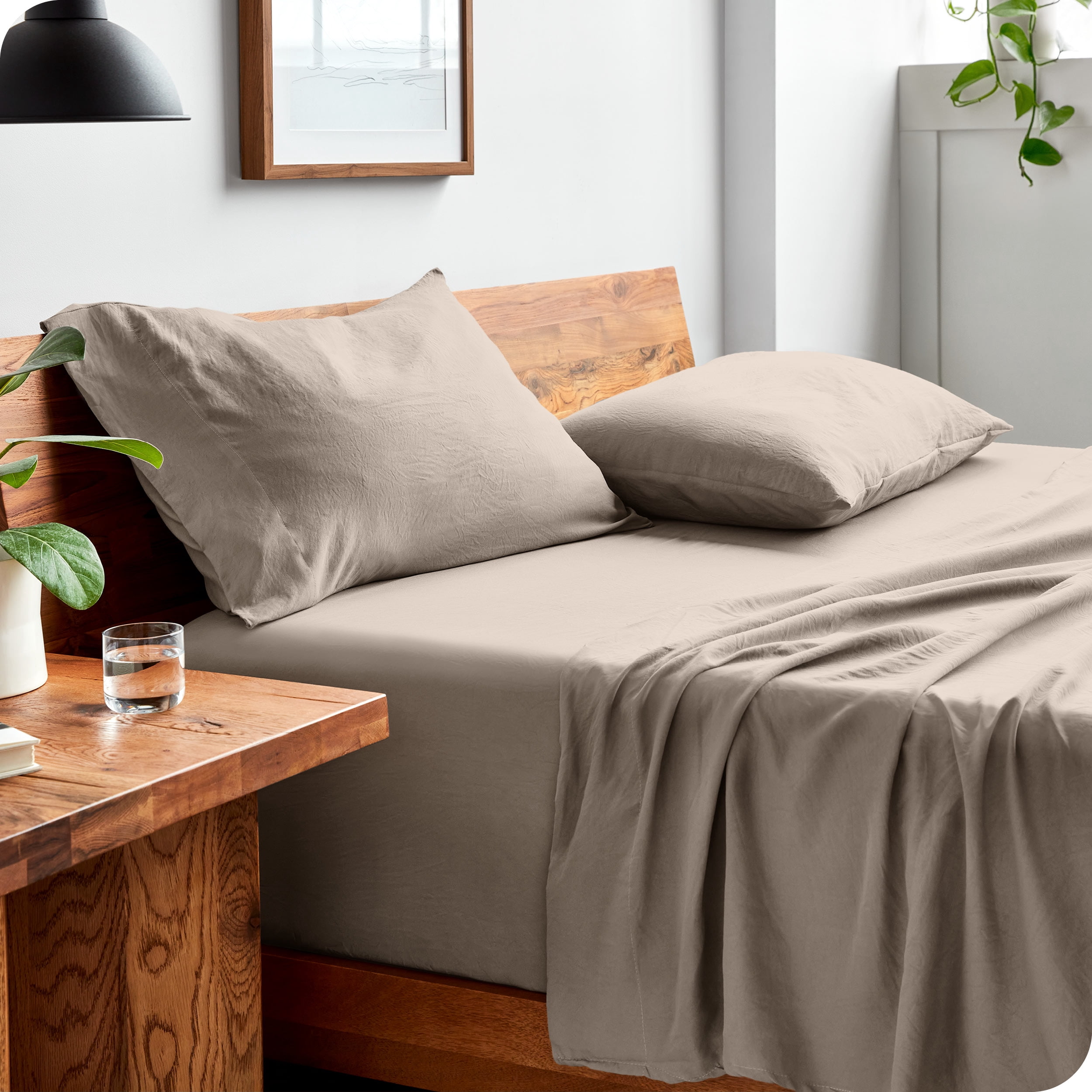 Bare Home Washed Sheet Set - Premium 1800 Collection - Deep Pocket - 4 Piece - Queen, Pebble Beach