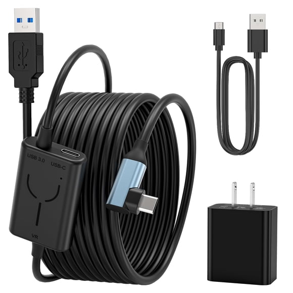 Enhanced 16FT Link Cable for Quest 2/1 - VR Headset Accessory with Adapter and Separate Charging Port - High-Speed USB 3.0 to USB-C for Fast PC Data Transfer and Gaming Charging