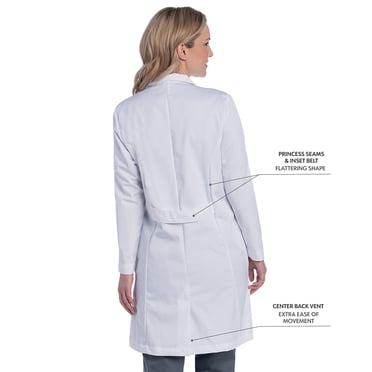 Landau Full Length Lab Coat for Women: Classic Relaxed Fit, 4 Button, 5 Pockets, Stitched Back Belt, 3153