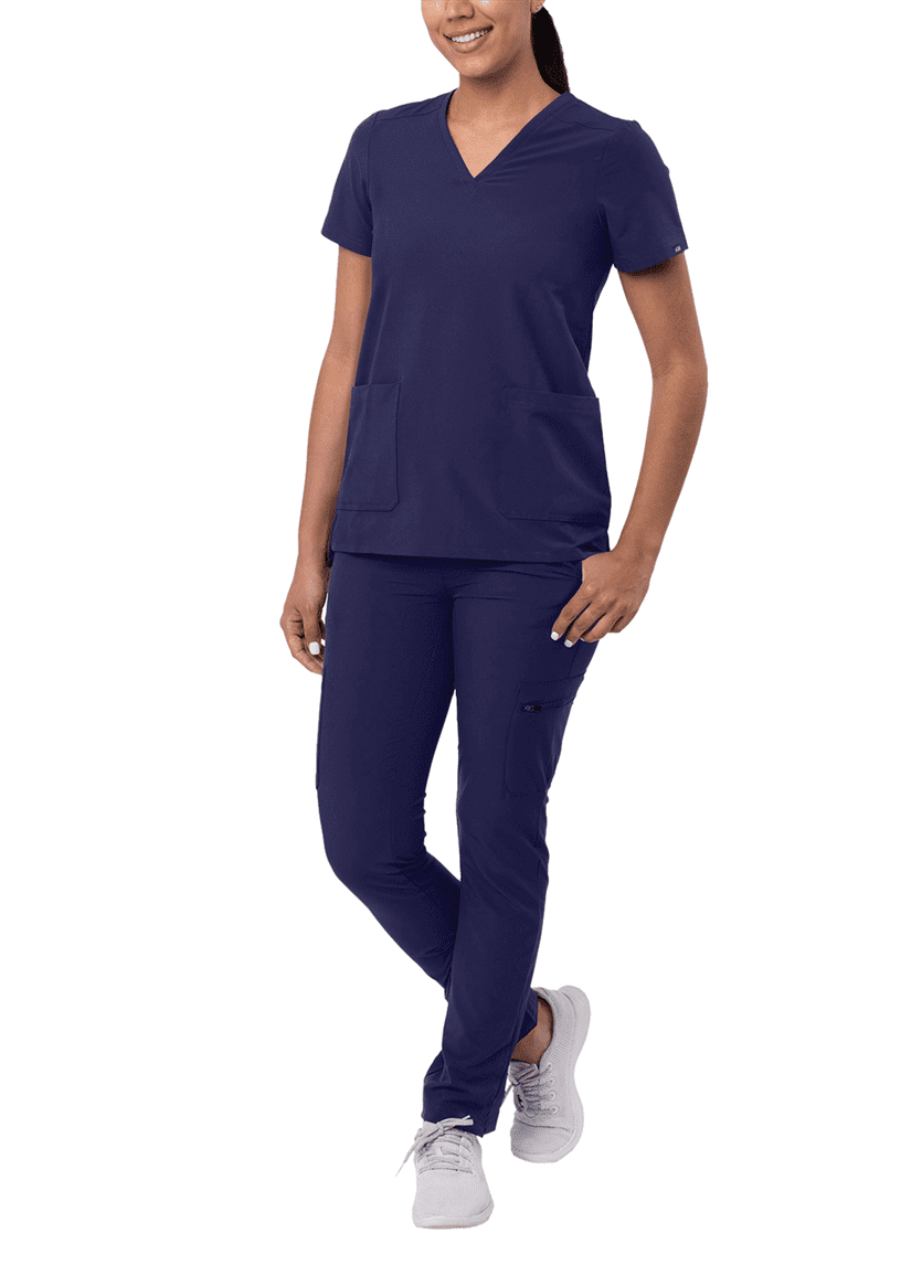 Adar Addition Go-Basic Scrub Set For Women - Slim V-Neck Scrub Top & Skinny Cargo Scrub Pants