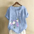thumbnail image 2 of QATAINLAV Chemises en Lin et Coton pour Femmes Décontractées Amples à Manches Courtes Blouse Boutonnée Surdimensionnée à Col Rond Tunique Graphique T-Shirts Hauts d'Été de Plage Vente Éclair Bleu Clair m, 2 of 5