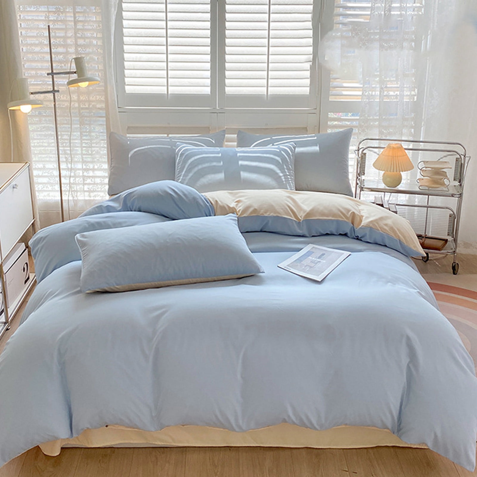 All-Season Bedding Set - 4-Piece Washable Solid Color Bed Sheet Duvet Cover and Pillowcases