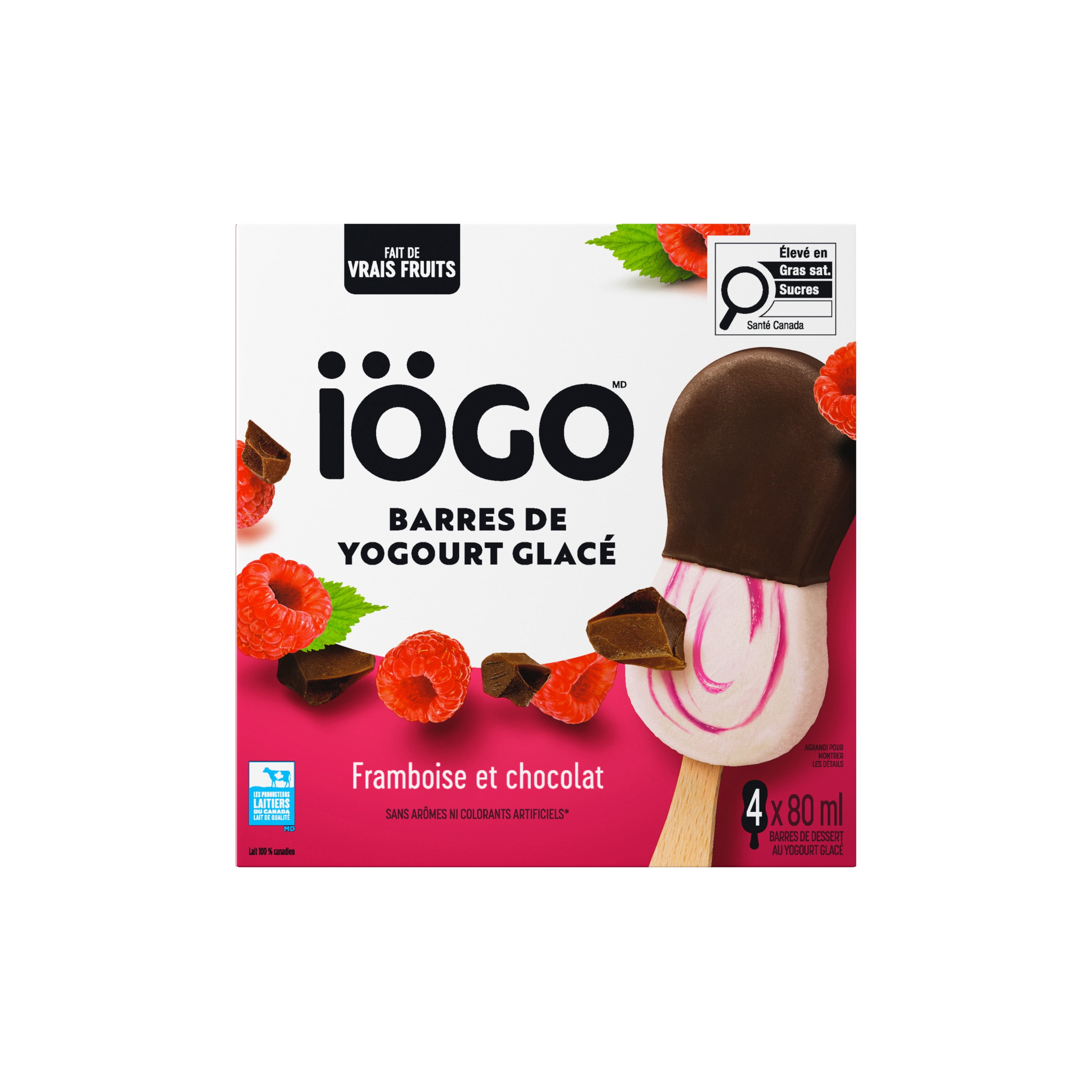 IÖGO Frozen Yogurt Bars, Raspberry Chocolate 1/2 Dipped In