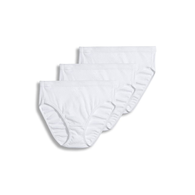 Jockey pour Femmes Elance Respirant Coupe Française - Lot de 3 Comprenant Trois Culottes pour Femmes en Coton Blanc à Taille Haute et Couvrance Totale. Fabriqué avec un Tissu pointelle Respirant, une Ceinture Recouverte de Tissu Doux et des Ouvertures de Jambe pour le Confort. Convient à une ventilation Rafraîchissante et au Port Toute la Journée.