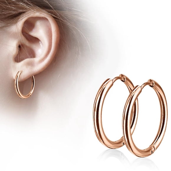 Paris Jewelry 14K Rose Gold Plated Hinge Seamless Hoop Earrings 10mm, 12mm, 14mm, 16mm, 20mm