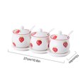 thumbnail image 3 of European Style Sugar Bowl With Spoon, Pink Flowers And Green Leaves Pattern Sugar Container, Porcelain Spice Jars-red strawberry-3 Set, 3 of 7