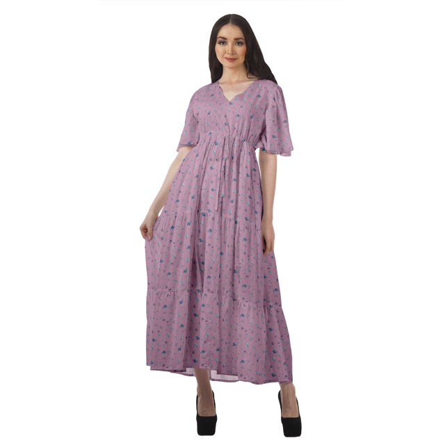 Moomaya Robe d'Été en Coton Slub Imprimée pour Femmes Grande Taille Robes pour Dames