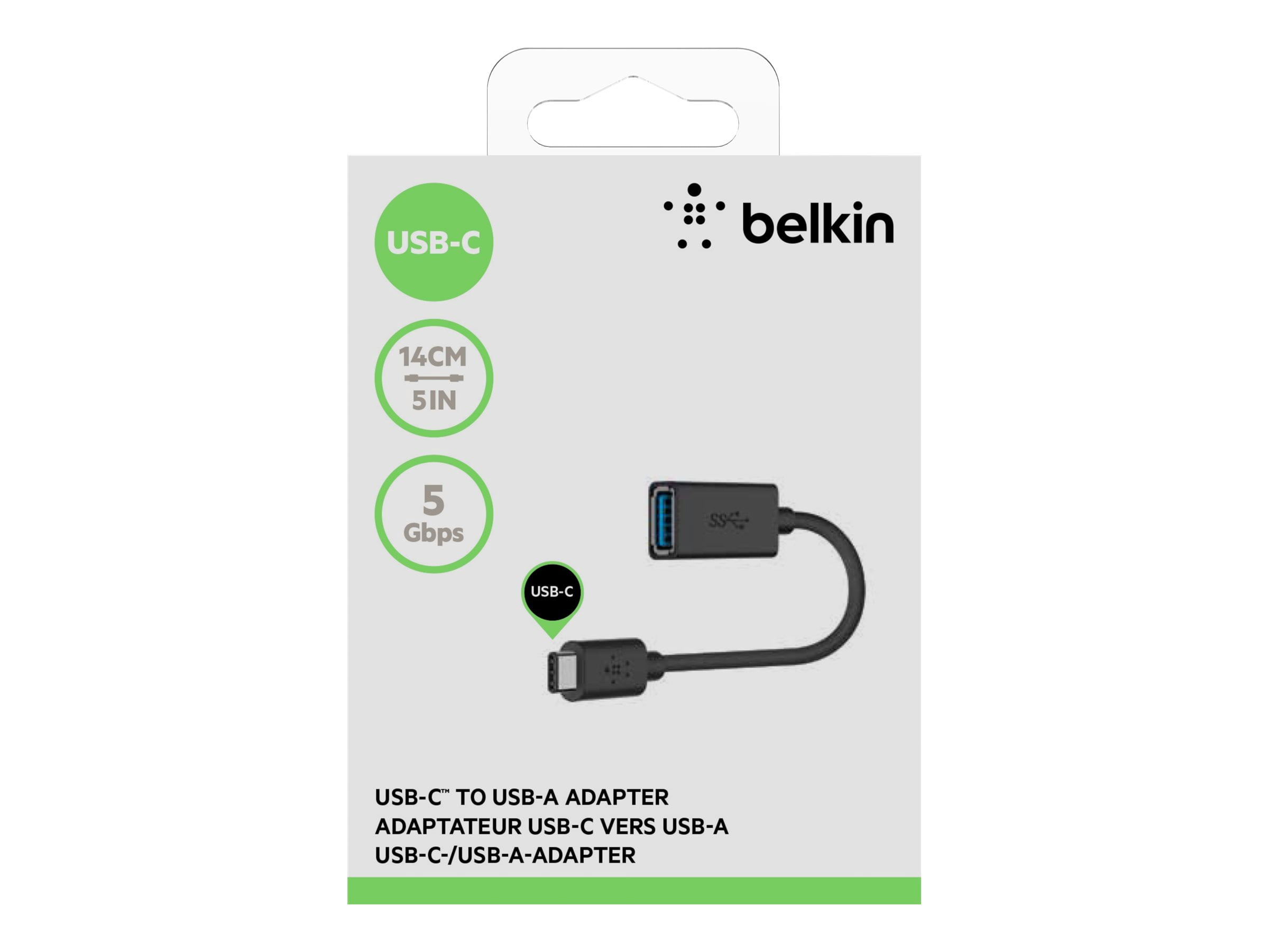 Adaptateur Belkin USB-C vers USB-A 3.0 certifié USB-IF – Compatible avec MacBook, Chromebook Pixel et appareils USB-C – Noir