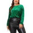 thumbnail image 1 of GRACE & GRANDEUR Haut en Velours Grande Taille pour Femmes Hauts Col Rond Manches Courtes T-Shirt Décontracté Vert 1X, 1 of 5