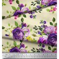 thumbnail image 2 of Soimoi Moss Tissu Georgette Feuilles et Imprimé de Fleurs de Roses, Tissu au Mètre, 42 Pouces de Large, 2 of 3