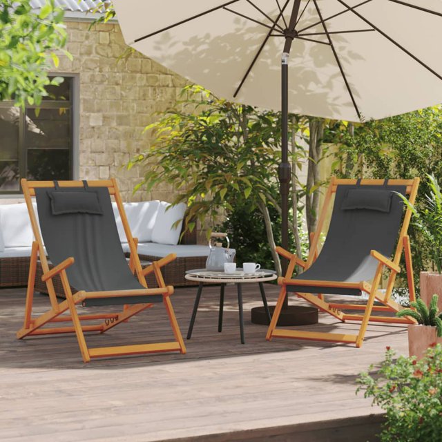 vidaXL Chaises de Plage Pliantes 2 Pcs Tissu Gris