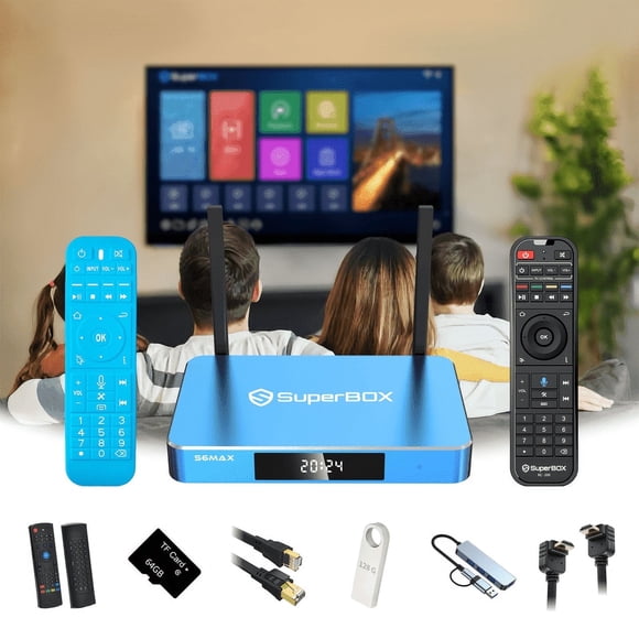 Complete S6MAX Set: Flying mouse/90° HDMI/128GB flash/Remote sleeve/LAN wire/64GB microSD/7-in-1 adapter