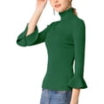 thumbnail image 1 of INSPIRE CHIC Women's Turtle Neck 3/4 Ruffle Sleeves Pullover Slim Rib Knit Sweater XL Green, 1 of 8