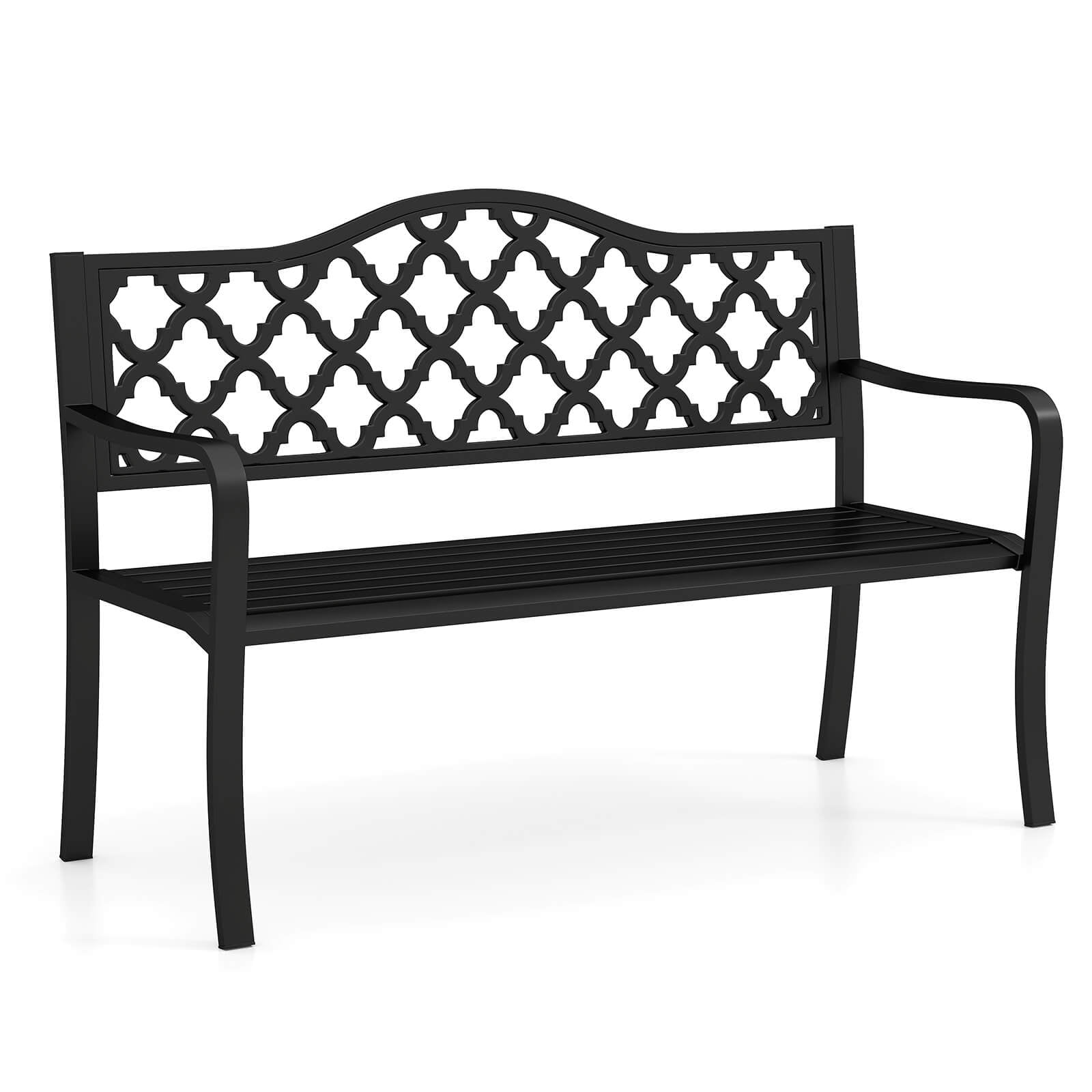 Costway Banc de Patio 50,5 Pouces Banc de Jardin en Métal à Lattes pour 2-3 Personnes Causeuse Style Parc