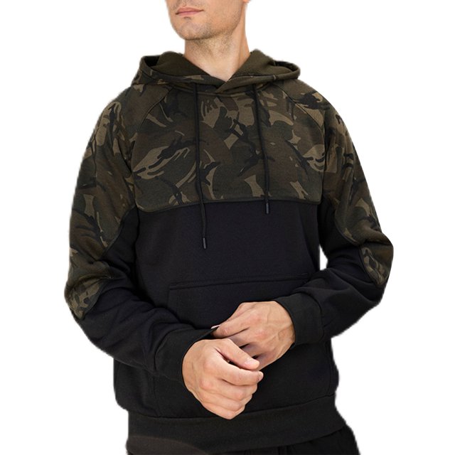 MAWCLOS Mens Pullover Camouflage Sweatshirt Drawstring Hoodies Fleece Fall Long Sleeve Hooded Tops Black L