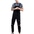 thumbnail image 1 of Penkiiy Men's Denim Bib Overalls Fashion Ripped Jeans Slim Jumpsuit with Pockets S Black, 1 of 9
