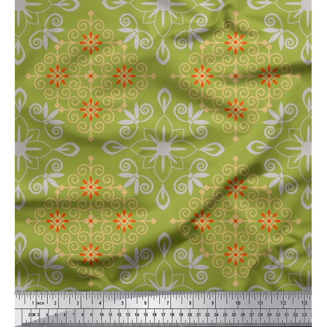 Soimoi Georgette Viscose Fabric Filigree Damask Printed Fabric 1 Yard 42 Inch Wide