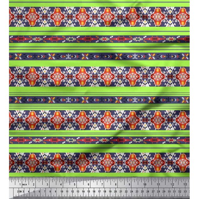 Soimoi Poly Georgette Fabric Ikat Southwestern Decor Fabric Printed Yard 42 Inch Wide