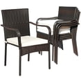 thumbnail image 1 of Costway Set of 4 Patio Rattan Dining Chair Stackable Cushioned Armrest Garden, 1 of 10