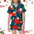 thumbnail image 2 of AJIWYH Pyjama pour Fillette, Ensemble de Pyjama pour Enfants Décontracté Imprimé à Boutons, Col, Haut à Manches Courtes et Short, Ensembles de Pyjama pour Filles Bleu, 8-9 Ans, 2 of 4
