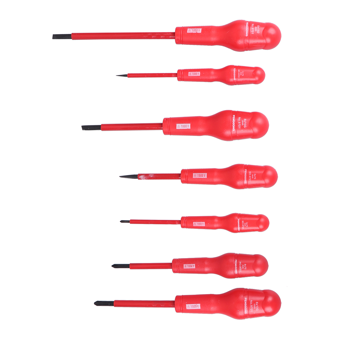 OULII 7pcs Hand Screwdrivers Insulated Screw Driver Set for Homeowners Red Metal Maintenance