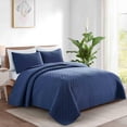 thumbnail image 2 of Peace Nest Premium Damask Pattern Reversible Coverlet Set 100% Soft Microfiber Fabric, Navy, Twin Size, 2 of 5