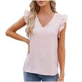 thumbnail image 1 of Timegard Womens Summer Tops Ruffle Cap Sleeve V-Neck Solid Color Comfy Lightweight Blouse Casual Loose Tops, 1 of 7
