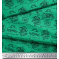 thumbnail image 3 of Soimoi Green Georgette Viscose Fabric Sun & Text Printed Fabric 1 Yard 42 Inch Wide, 3 of 5