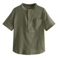 thumbnail image 1 of CHOK Boys Button Up Henley Short Sleeve Linen Cotton Tops with Pocket, 1 of 4