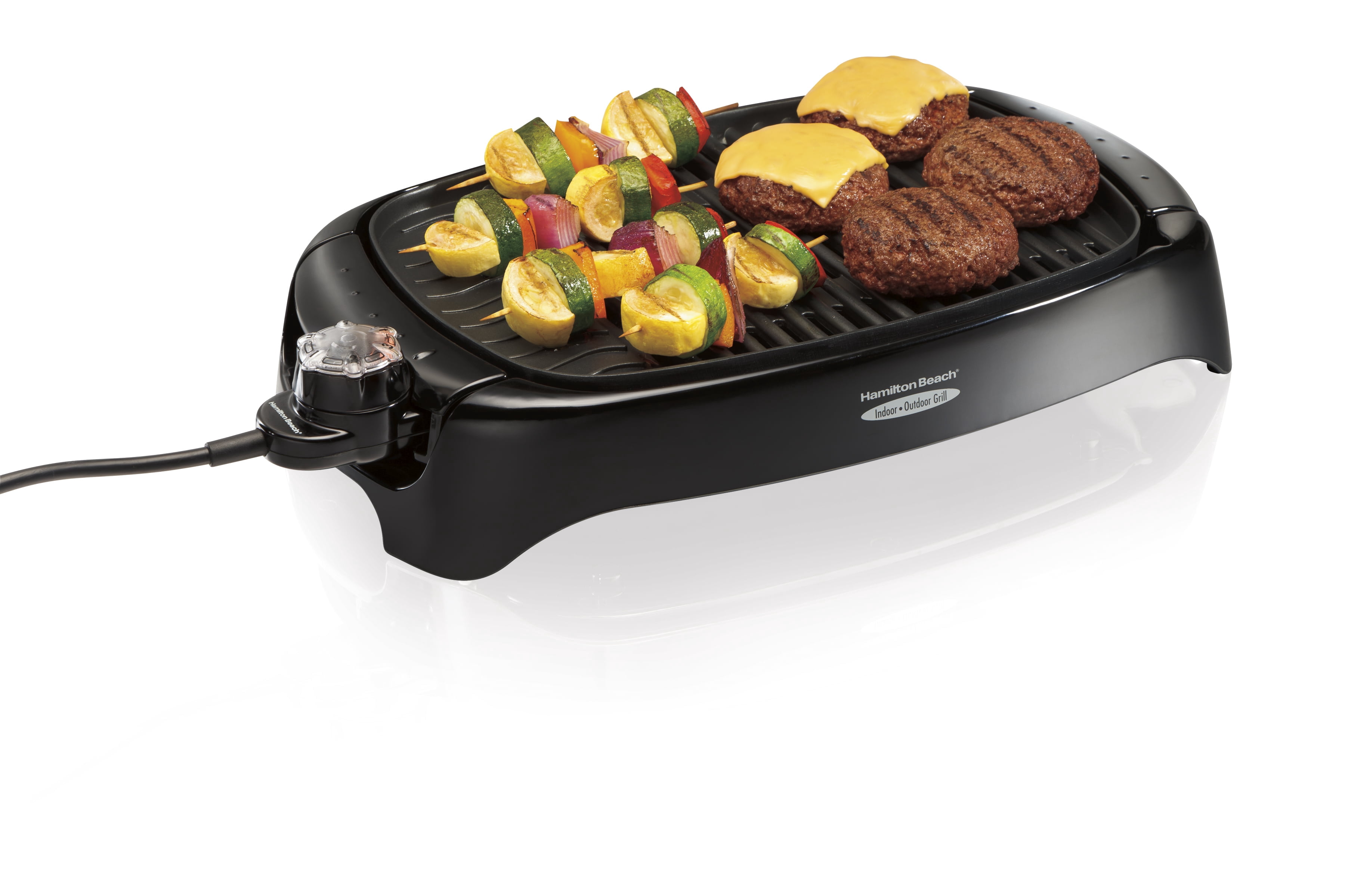 Hamilton Beach 8 Serving Indoor & Outdoor Smokeless Electric Grill, Nonstick Surface, Adjustable Temperature Control, 1200 Watts, 31605N