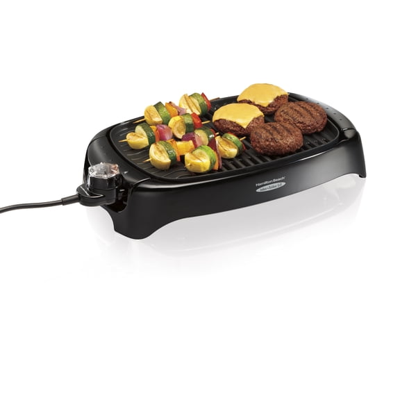 Hamilton Beach Gril électrique sans fumée intérieur et extérieur 8 portions, surface antiadhésive, contrôle de température réglable, 1200 watts, 31605N