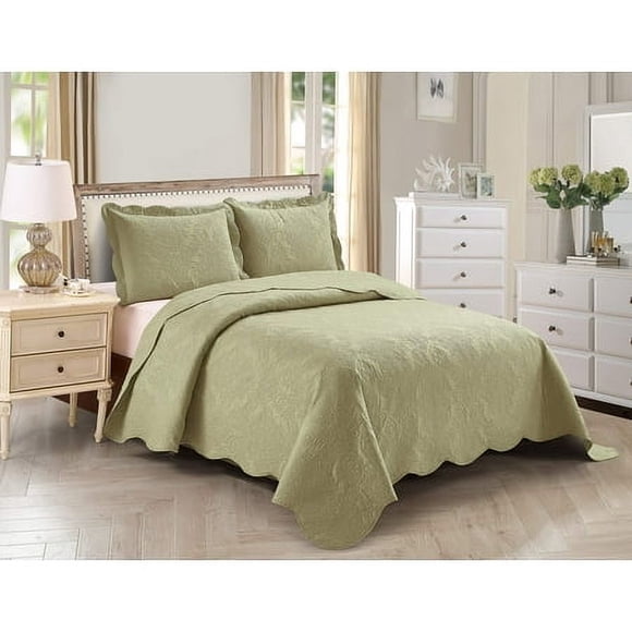 Home Collection Ensemble de Couvre-Lit Gaufré Élégant 3 Pcs Très Grand/Cal Très Grand Surdimensionné Léger Uni Sauge Neuf# Stacy