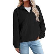 OHMZYZO Womens Half Zip Fleece Sweatshirt Mock Neck Long Sleeve Pullover Sweater Tops Casual Loose Sweat Shirts with Pockets