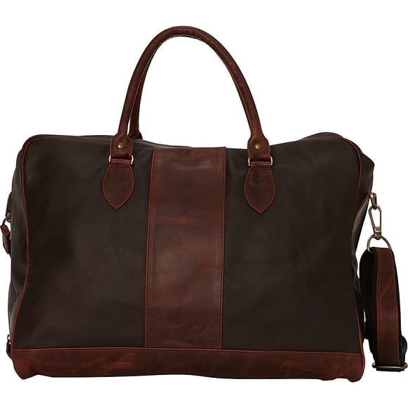SHARO Classic Leather Beautiful Two-Tone Leather Duffle Carry On Weekender with Shoulder Strap