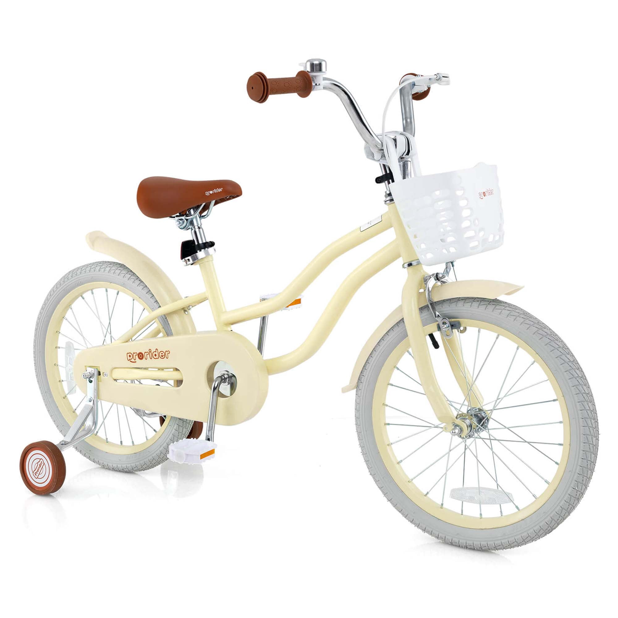 Prorider 18" Kids Bike Toddler Bicycle with Training Wheel Kickstand for 4-8 Years Beige