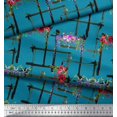 thumbnail image 3 of Soimoi Tissu en Velours Bleu Imprimé Géométrique & Floral Rose au Mètre 58 Pouces de Large, 3 of 5