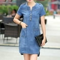 thumbnail image 2 of FAVIPT Robes en Denim pour Femmes, Robe Ajustée Décontractée à Effet Usé, Manches Courtes, Col en V, Boutons, Robes en Jean avec Poches, Été 2025, Robe Bleu Pâle, m, 2 of 8