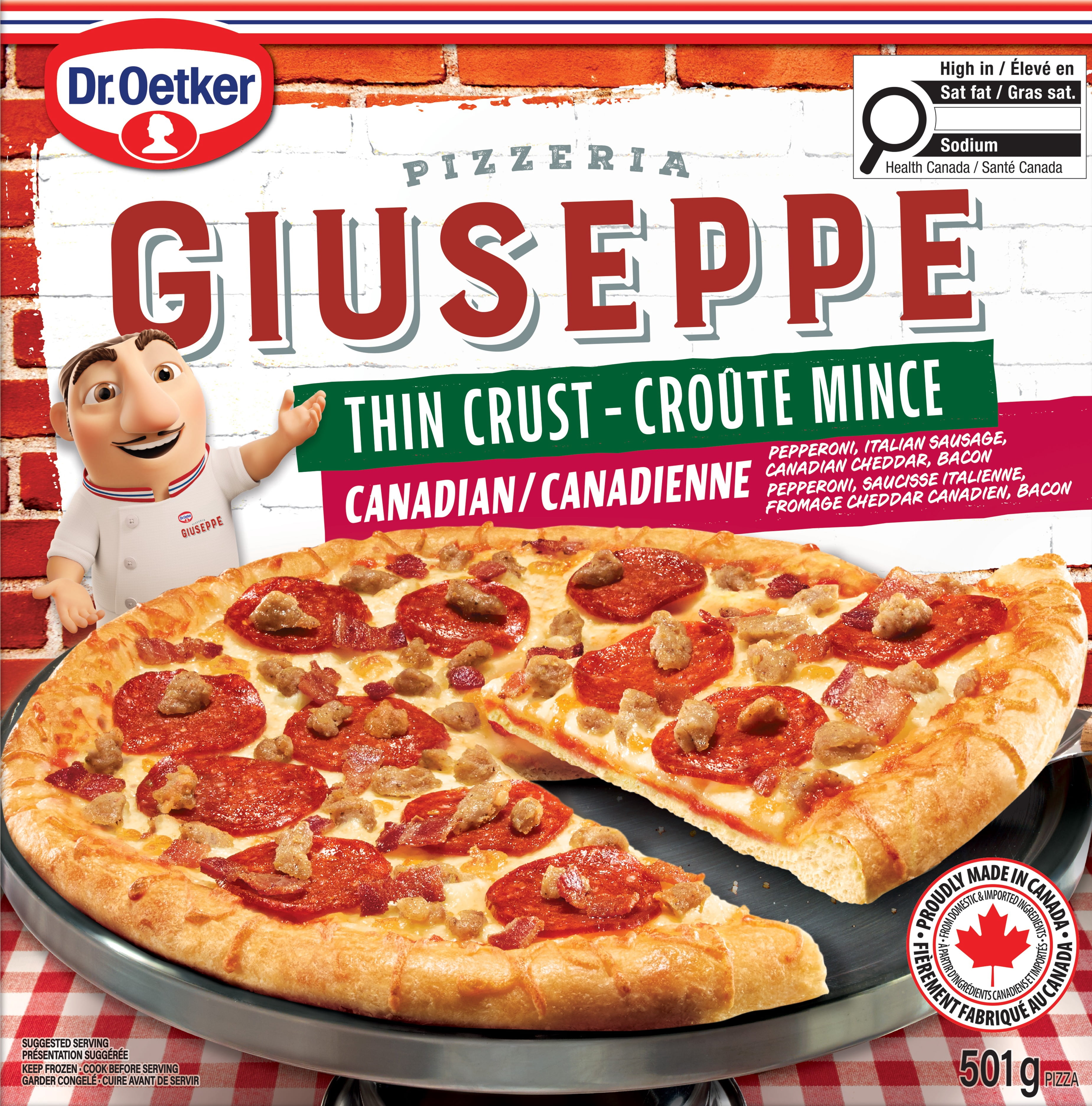 Dr. Oetker Giuseppe Pizzeria Pizza canadienne à croûte mince, 501 g 501g