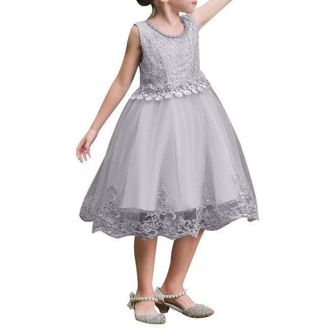 Robes Rayées Tenue d'Anniversaire Bébé Fille Enfants Dentelle Dentelle Mariage Fête Robe Longue Formelle