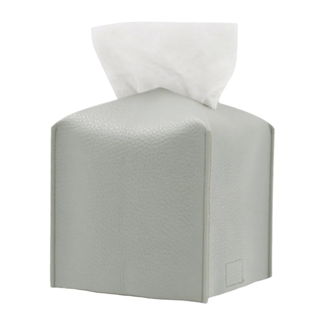 Storage Container for Leather Tissue Cover—Elegant Home Storage with Easy Design. A grey leather tissue cover with a textured finish, designed for versatile indoor use in living rooms, bedrooms, and entryways. The compact, square design ensures stable placement on countertops, desks, or shelves, while the intuitive opening allows quick access to tissues. Ideal for modern and classic interiors, blending practicality with decorative appeal.