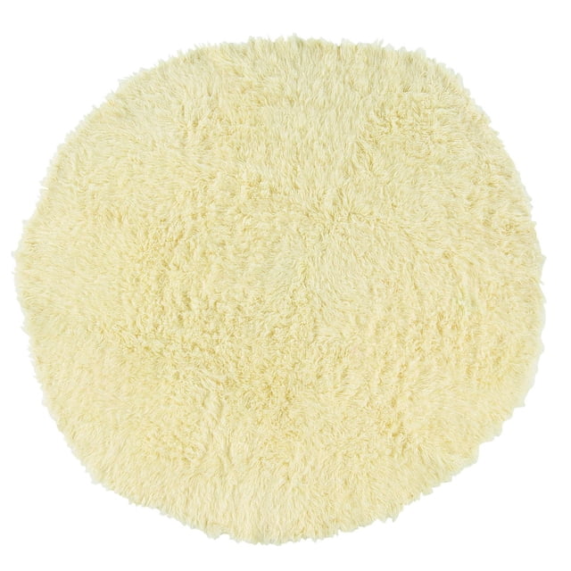 New Flokati 1400gr 8' Round Area Rug, Natural, hand woven in Greece from 100% New Zealand wool with a plush 1400 gr/m² shag pile in cream tones, suitable for adding warmth and texture to modern living spaces.