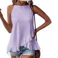 thumbnail image 2 of VEKDONE Halter Tops for Womens Summer Sleeveless Hollow Out Ruffled Tank Tops Solid Color Loose Breathable Lounge Vests Purple Large, 2 of 9