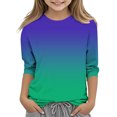 thumbnail image 2 of 2025 T-Shirts Décontractés pour Filles à Manches 3/4 Col Rond Hauts d'Été T-Shirts Unis Blouses d'Automne Chandails à Enfiler Hauts Vert, 2 of 6