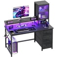 thumbnail image 1 of Exenoray Computer Desk with Drawers & Shelves, Home Office Desk with LED Lights and Power Outlet, 19.7" W x 47.3" D x 52.6" H Desk with Monitor Stand, Black, 1 of 10