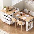 thumbnail image 1 of Noble House Horizon Kitchen Island on Casters,Extendable Dining Table with LED Lighting & Power Strips,Bar Buffet Table,Creamy White + Natural, 1 of 16