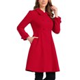 thumbnail image 4 of INSPIRE CHIC Women's Vintage Solid A Line Double Breasted Collared Winter Overcoat S Red, 4 of 6