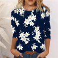 thumbnail image 1 of TIMIFIS Hauts pour Femmes Manches 3/4 Décontractés Coupe Ample Tuniques Col Rond T-shirt Automne, 1 of 5