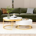 thumbnail image 4 of Table Basse Ronde Blanche de 31,5 Pouces avec Rangement, Table Basse Gigogne en Faux Marbre Blanc avec Tiroirs Rotatifs, 4 of 9
