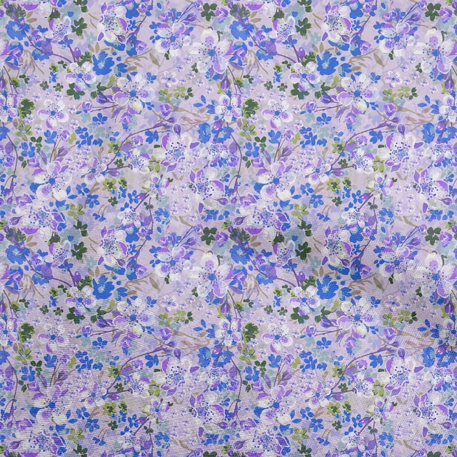oneOone Cotton Flex Blue Fabric Floral Craft Projects Decor Fabric Printed By The Yard 40 Inch Wide